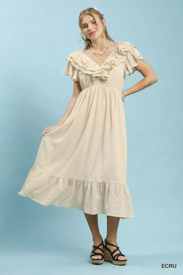 Umgee Textured Ruffle Midi Dress - Glamourous Grace