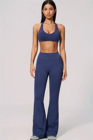 The Velvetine Halter Sports Bra Flared Leggings 2-Piece Set