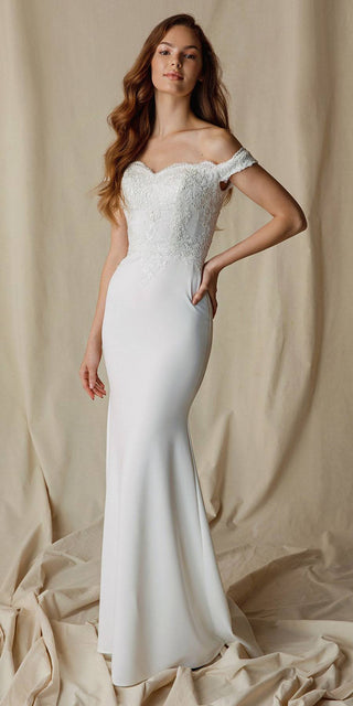 CLEARANCE - Eureka 7100 Lace Appliqued Bodice Long Dress Off-Shoulder (Size 2XL)