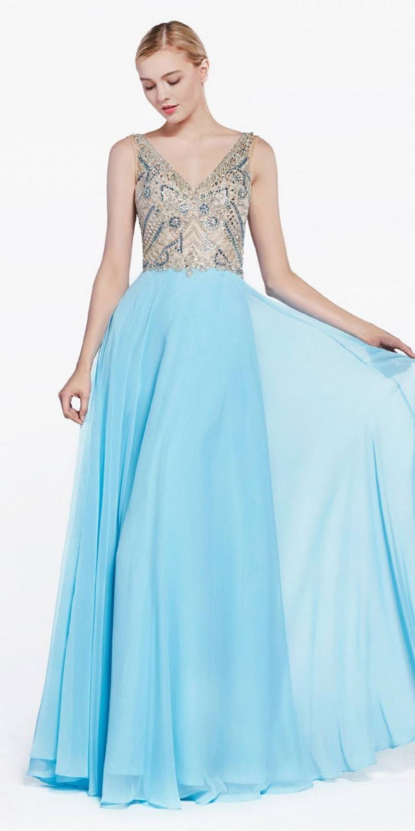 Cinderella Divine 71190 Long Dress Beaded Top Open Back - Glamourous Grace