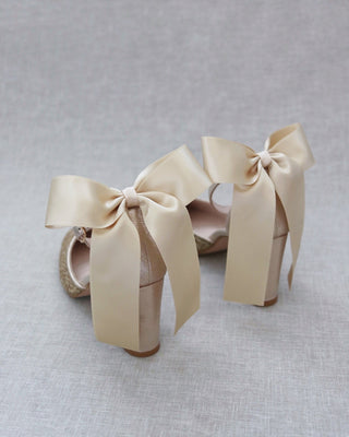 Rock Glitter Block Heel with Back Satin Bow