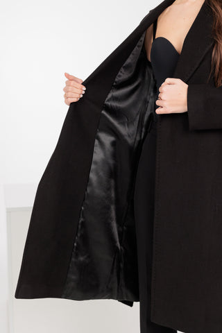 Geneva Classic Wraparound Wool Blend Overcoat in Black
