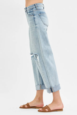 RISEN Mid Rise Cuffed Boyfriend Jeans