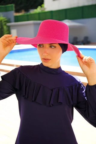 Fuşya Geniş Hasır Şapka 14232 - Glamourous Grace