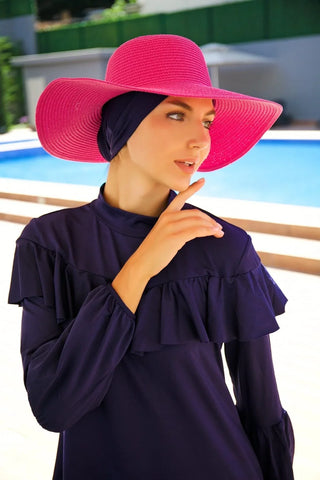 Fuşya Geniş Hasır Şapka 14232 - Glamourous Grace