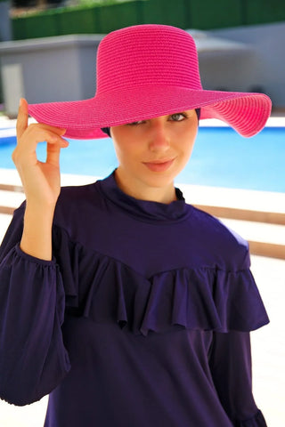 Fuşya Geniş Hasır Şapka 14232 - Glamourous Grace