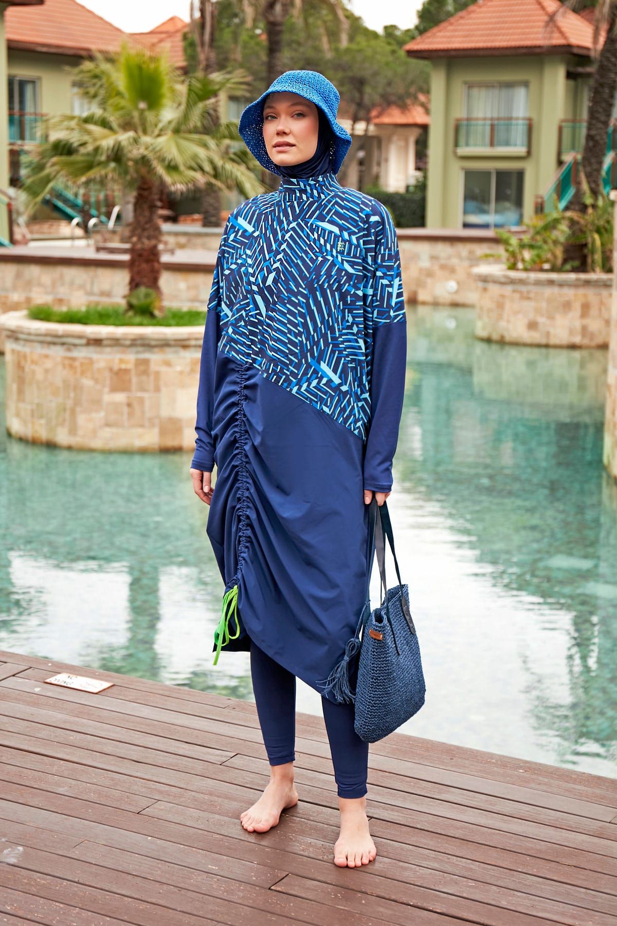 Woven Navy Burkini Modest Swimwear-M2427 - Glamourous Grace