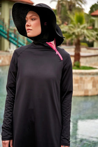 Stretchy Black Full-Coverage Modest Swimsuit M2479 - Glamourous Grace