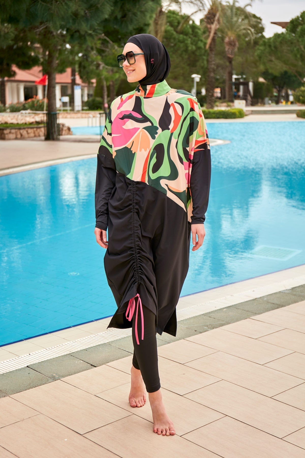 Woven Black Burkini Modest Swimwear-M2423 - Glamourous Grace