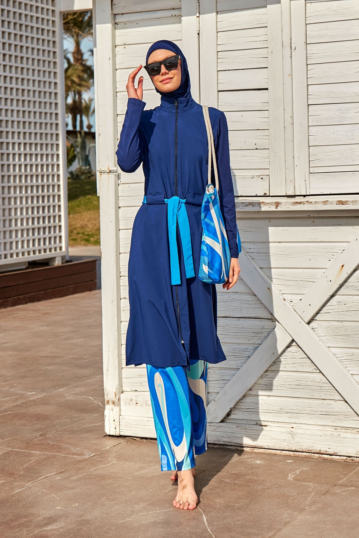 Woven Navy Burkini Modest Swimwear-M2428 - Glamourous Grace