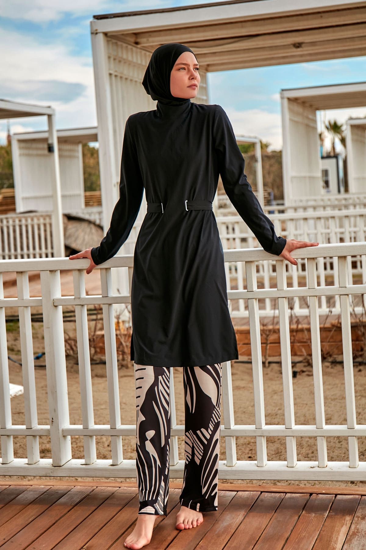 Woven Black Burkini Modest Swimwear-M2424 - Glamourous Grace