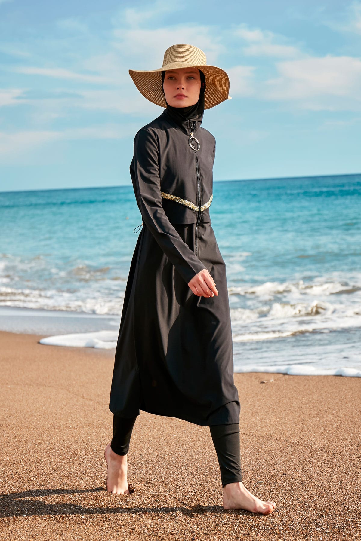 Woven Black Burkini Modest Swimwear M2410 - Glamourous Grace
