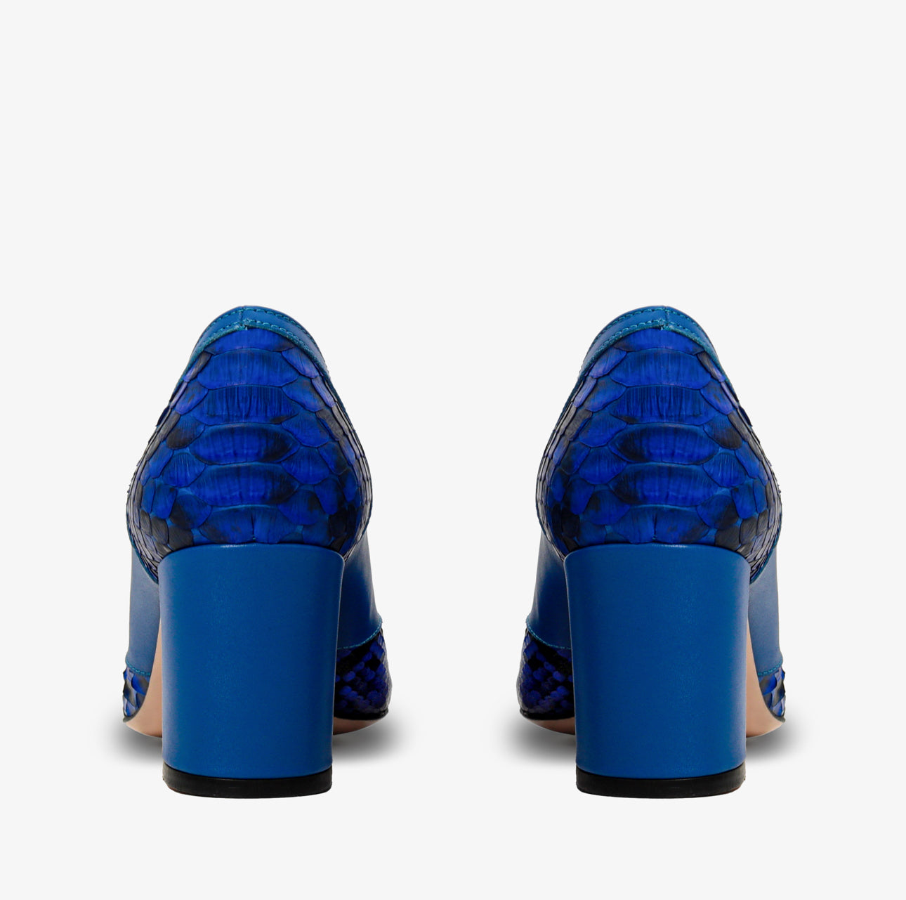 The Toskana Sax Blue Pythn Leather Block Heel Pump Women Shoe - Glamourous Grace