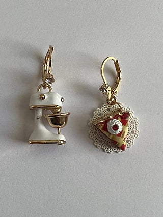 Betsey Johnson Gold Tone Stand Mixer and Pie Slice Baby Cakes Drop Earrings