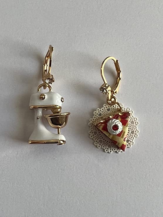 Betsey Johnson Gold Tone Stand Mixer and Pie Slice Baby Cakes Drop Earrings - Glamourous Grace