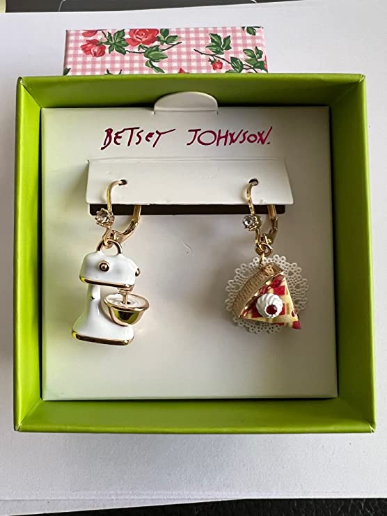 Betsey Johnson Gold Tone Stand Mixer and Pie Slice Baby Cakes Drop Earrings - Glamourous Grace