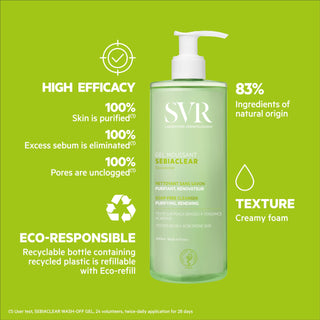 SVR Sebiaclear Gel Moussant 400ml - Gentle Facial Cleansing Gel for Oily & Sensitive Skin - Glamourous Grace