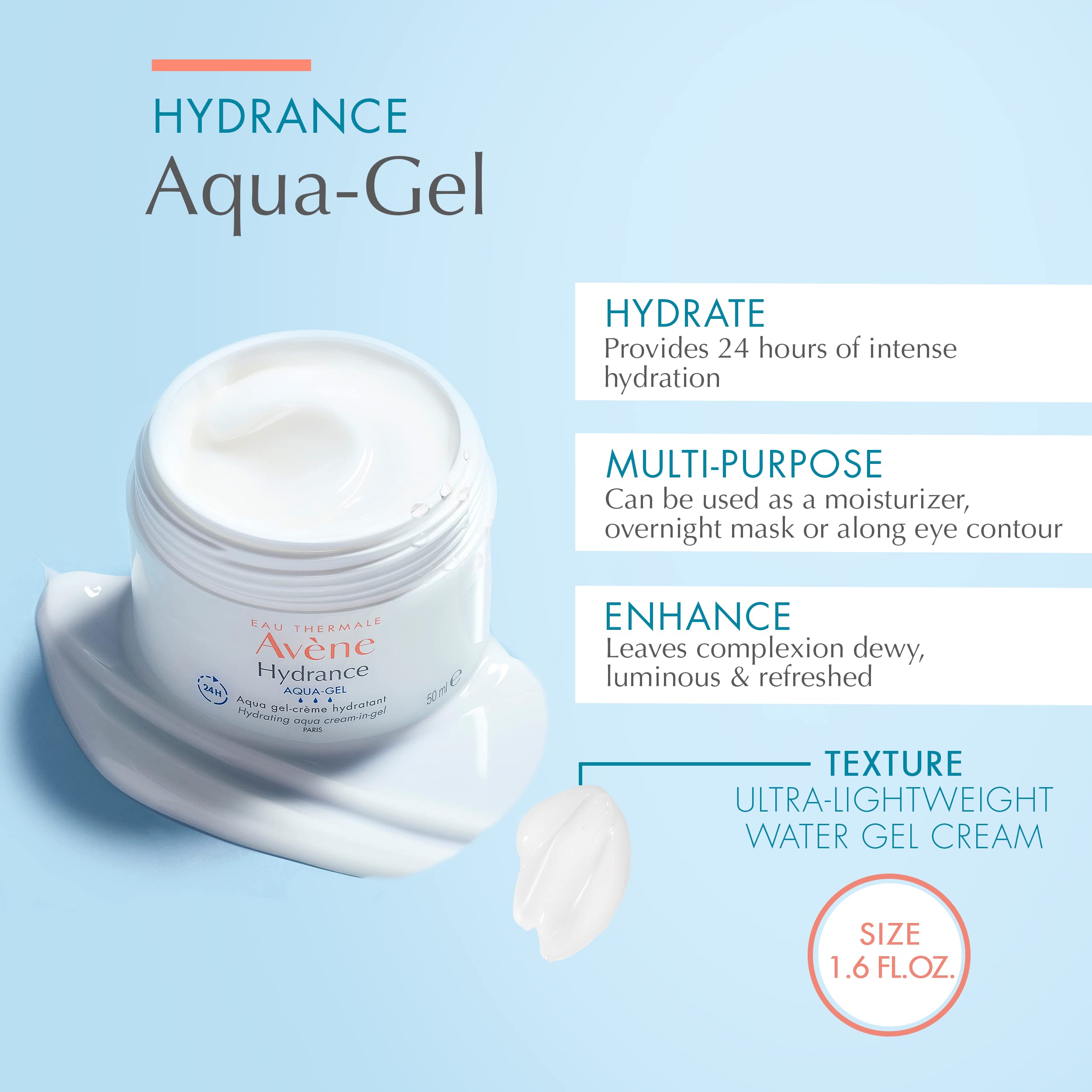 Avene Hydrance Aqua Gel Cream - Moisturizing Cream for Sensitive Skin - Hydrating Gel Cream 1.69 fl oz - Glamourous Grace