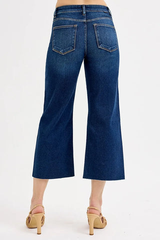 RISEN Tummy Control High Rise Crop Wide Jeans