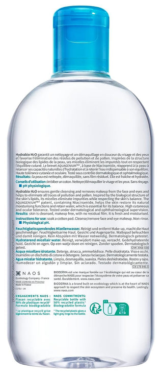 Bioderma Hydrabio H2O Micellar Water for Hydration and Makeup Removal, Fragrance-Free Skincare, 2x500ml - Glamourous Grace