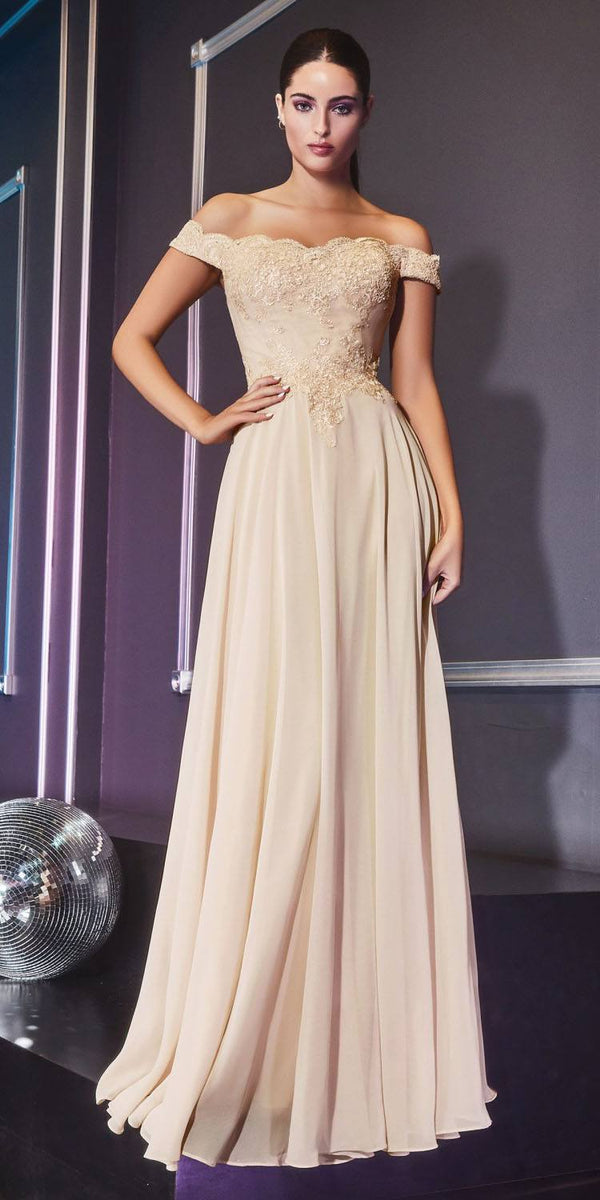Cinderella Divine 7258 Off The Shoulder Long Gown - Glamourous Grace