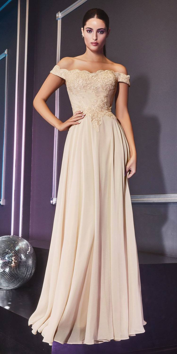 Cinderella Divine 7258 Off The Shoulder Long Gown - Glamourous Grace