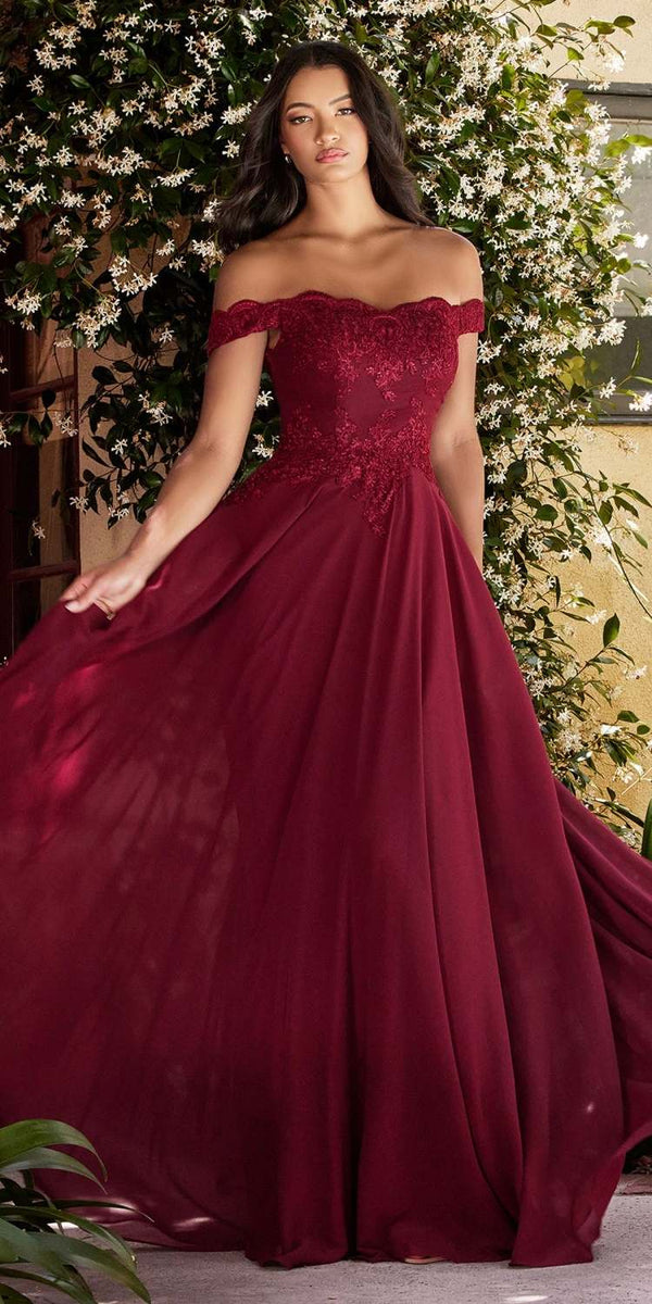 Cinderella Divine 7258 Off The Shoulder Long Gown - Glamourous Grace
