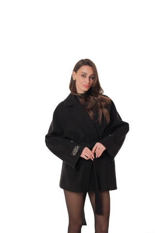 Astoria Midi Cashmere Wool Blend Coat in Black