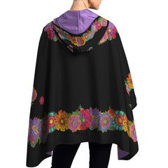 Laurel Burch Blooms Reversible Rain Cape Poncho – Lightweight Hooded Womens Wrap