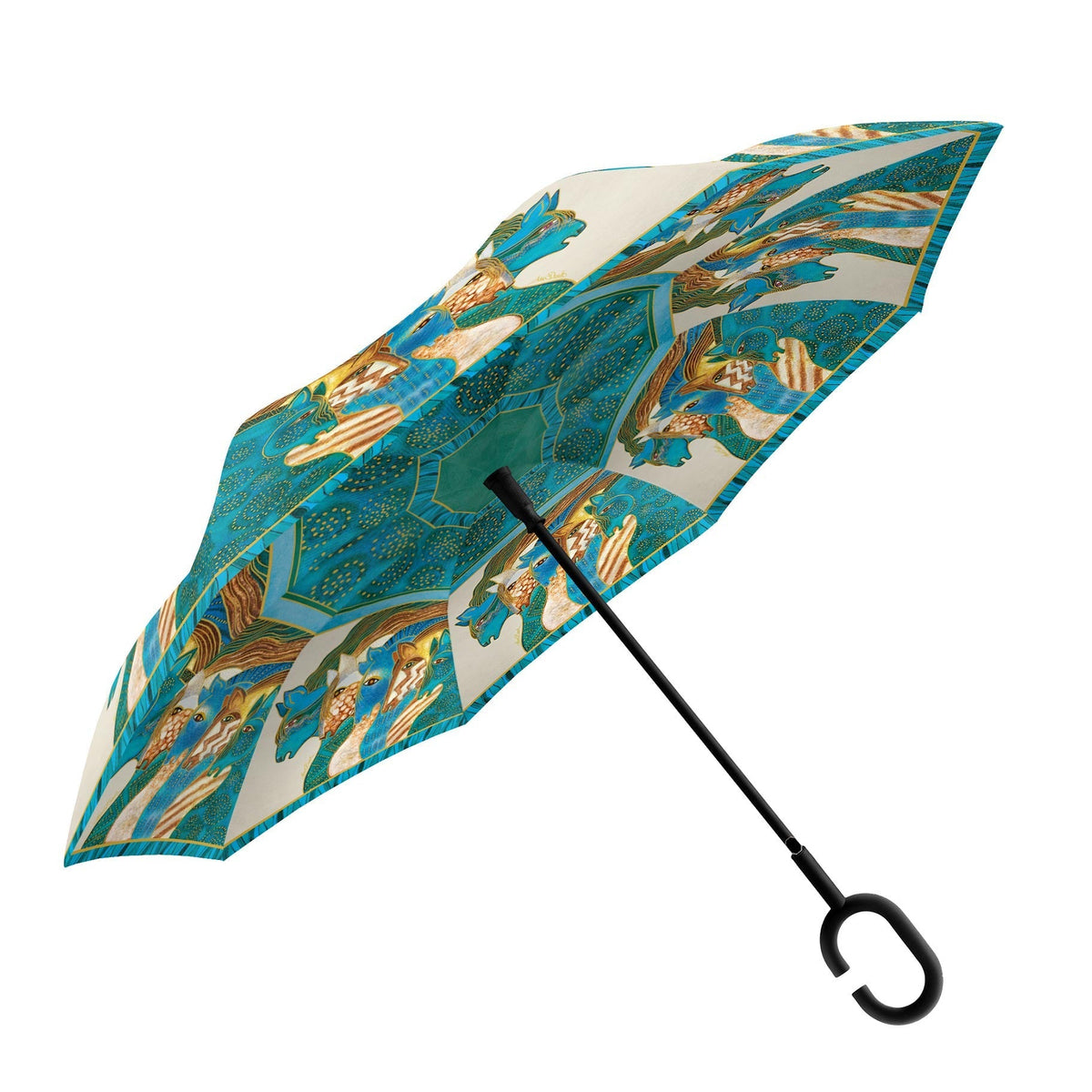 Laurel Burch Sky Mares Reverse Inverted Umbrella – Hands-Free, Windproof - Earlier Design