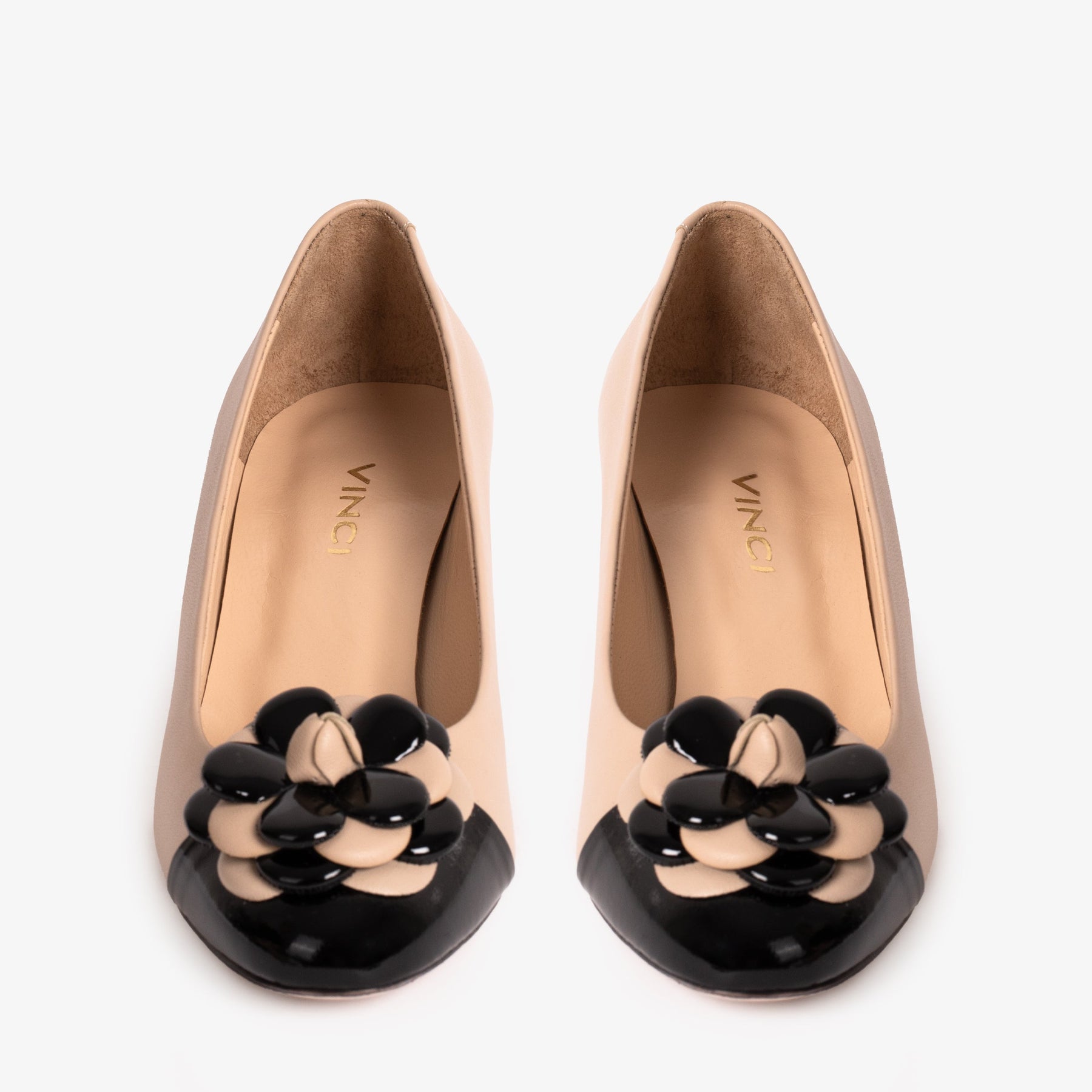 The Diva Beige Leather Cap Toe Block Heel Pump Women Shoe - Glamourous Grace