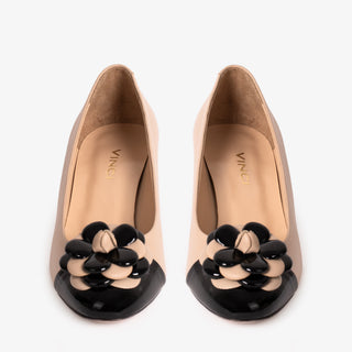 The Diva Beige Leather Cap Toe Block Heel Pump Women Shoe - Glamourous Grace