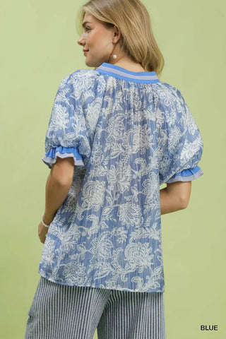 Umgee Floral Print Puff Sleeve Top - Glamourous Grace