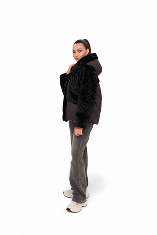 Montana Eco-Fur Down Coat in Black