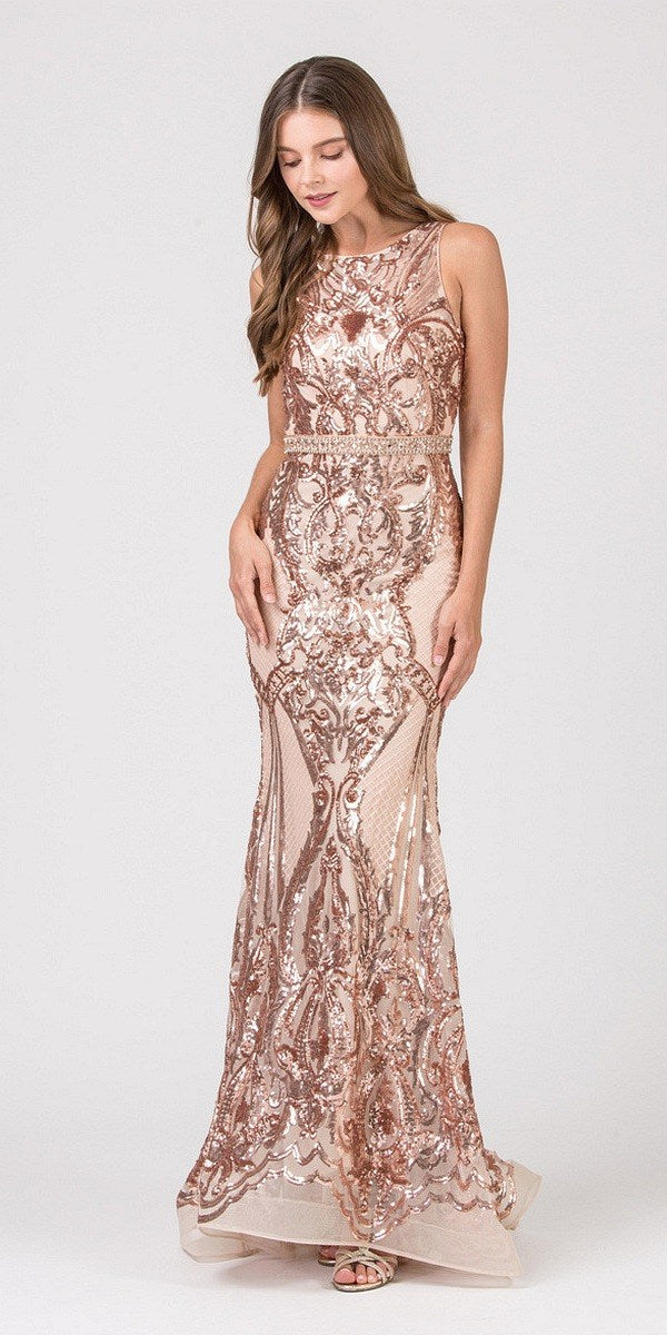 CLEARANCE - Eureka 7335 Sequins Mermaid Formal Gown Keyhole Back (Size L) - Glamourous Grace