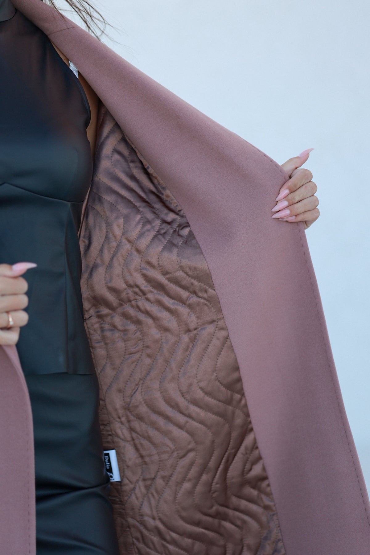 Rose Leather Trim Cashmere Blend Overcoat