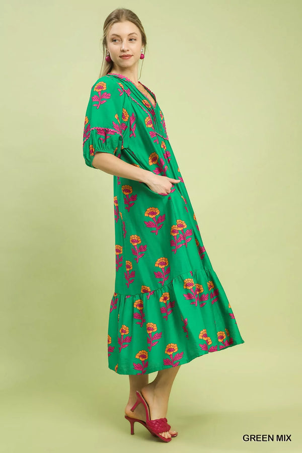 Umgee Floral Print Midi Dress - Glamourous Grace