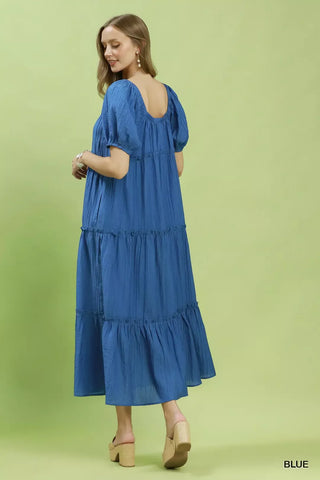 Umgee Textured Tiered Midi Dress in Blue - Glamourous Grace