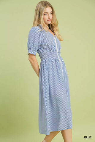 Umgee Striped Midi Dress with Front Zipper - Glamourous Grace