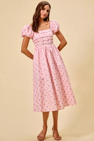 SO ME Polka Cotton Print Short Sleeves Midi Dress - Glamourous Grace