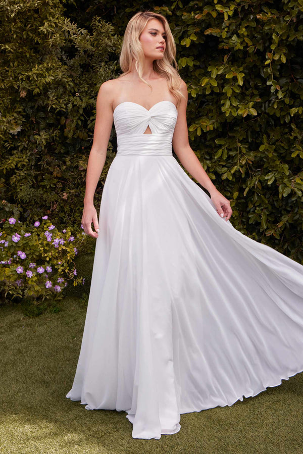 Ladivine 7435W Strapless Chiffon A-Line Off-White Dress - Glamourous Grace