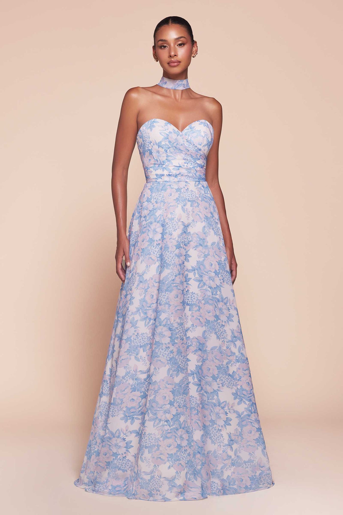 Ladivine 7443 Dress Strapless A-Line Floral Satin Dress - Glamourous Grace