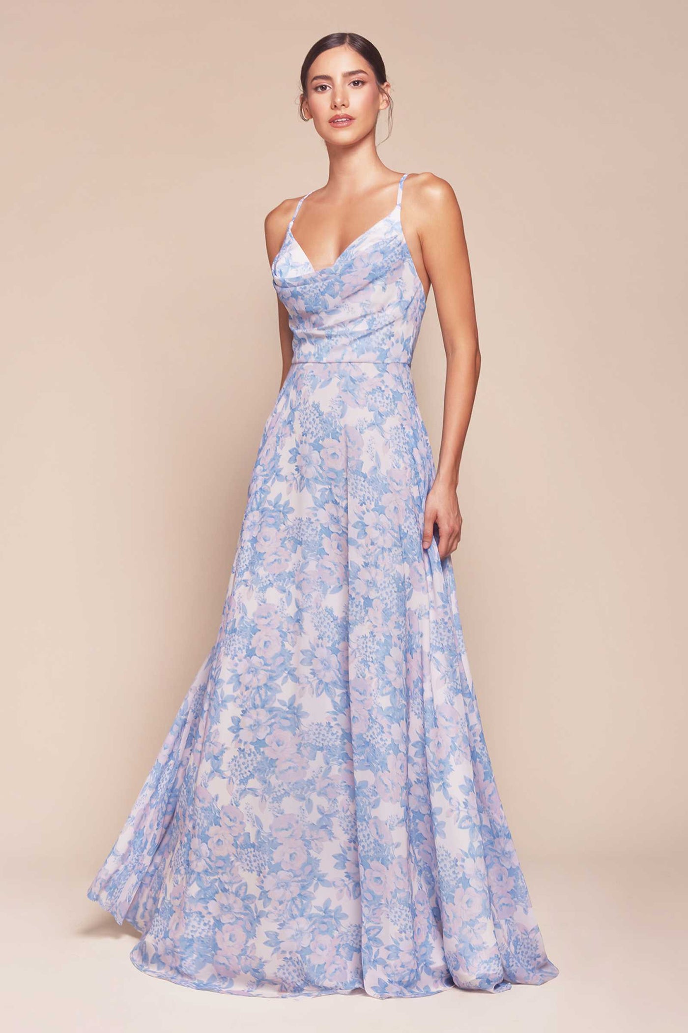 Ladivine 7444 Dress A-Line Soft Satin Print Dress - Glamourous Grace
