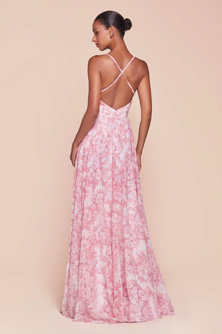 Ladivine 7444 Dress A-Line Soft Satin Print Dress