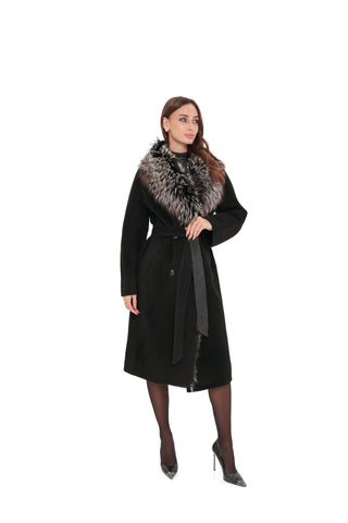 Genuine Silver Fox Cashmere Blend Coat