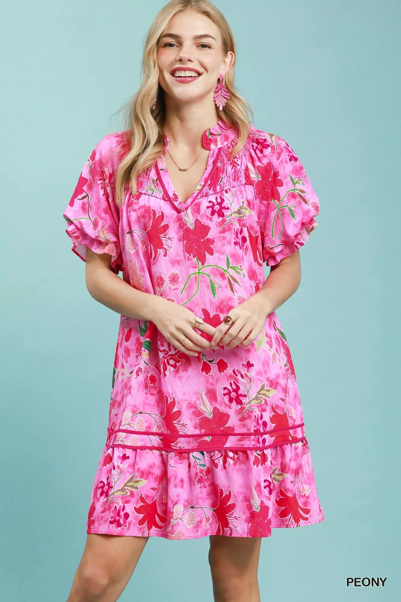 Umgee Floral Ruffle Hem Mini Dress - Glamourous Grace