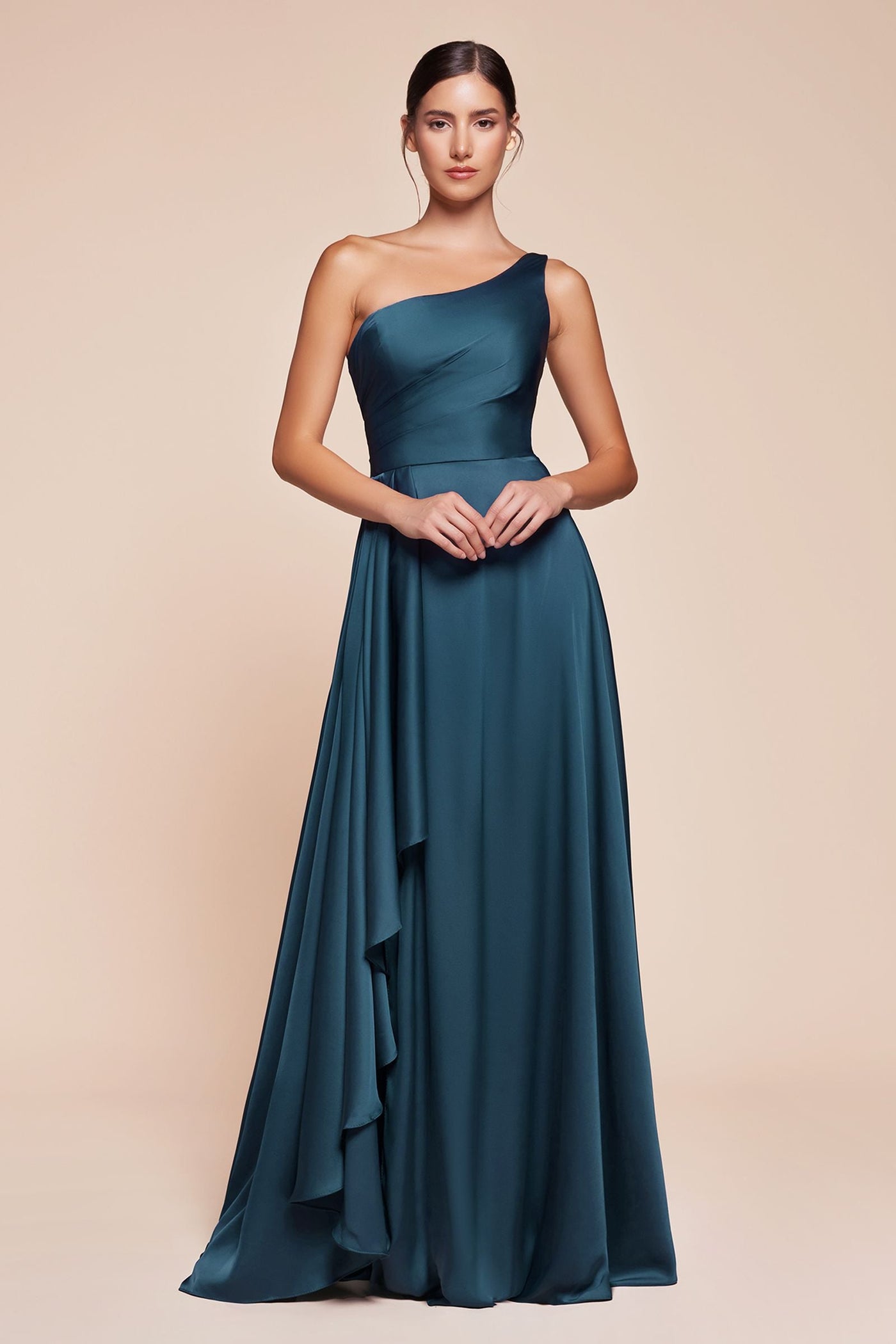 Ladivine 7450 Dress One Shoulder Satin A-Line Gown - Glamourous Grace