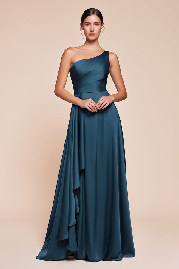 Ladivine 7450 Dress One Shoulder Satin A-Line Gown - Glamourous Grace