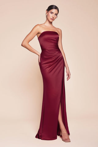 Ladivine 7451 Dress Strapless Satin Gown with Sash - Glamourous Grace
