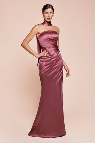 Ladivine 7451 Dress Strapless Satin Gown with Sash - Glamourous Grace